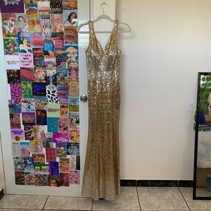 Crystal doll gold and silver long sequin dress